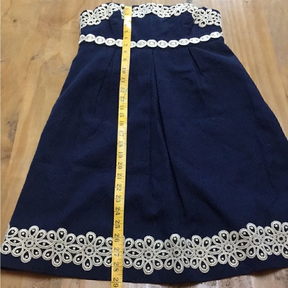 Lilly Pulitzer Betsey Navy and Gold Jacquard Strapless Dress Size 2 - Picture 11 of 16